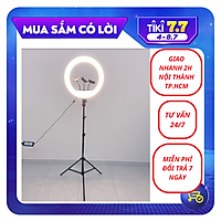 Đèn Livestream size 26 36 45 cm và chân đế 2m hỗ trợ chụp ảnh Make up trang điểm nhiều chế độ sáng, kèm kẹp điện thoại - Hàng chính hãng