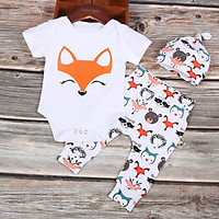 Newborn Baby Boys Girls Clothing Infnat Romper T-shirt + Cartoon fox Pants Infant Toddler kids Outfit Summer Clothing Set
