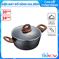 Nồi Nhôm Chống Dính Lock&Lock Baum Marble 2 Tay Cầm, Nắp Thủy Tinh LBU1242 (24cm)