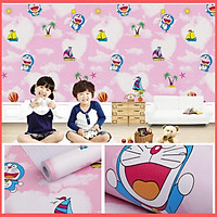 Giấy dán tường doremon bầu trời hồng có keo sẵn khổ rộng 45cm, giấy decal dán tường doremon phòng ngủ cho bé