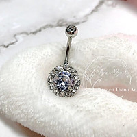 Khuyên rốn đá trắng xinh bằng thép y tế k gỉ