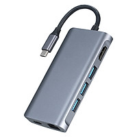 8-in-1 Type-C Hub Type-C to 4K@30Hz HD Adapter with Ethernet Port/ USB3.0/ 87W PD Quick Charge/ Support TF&SD Card