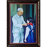 Tranh in dầu , Bác Hồ quàng khăn cho thiếu nhi
