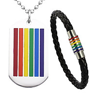2pcs Stainless Steel Dog Tag Necklace LGBT Lesbian Gay Jewelry Bracelet Set