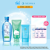 Bộ sản phẩm Senka làm sạch và chống nắng dành cho da mụn (Senka A.L.L.Clear Water Fresh 230ml + SRM Acne Care 100g + Senka Perfect UV Essence 50g)