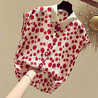 Áo Sơ Mi Mỏng Cổ Điển Họa Tiết Chấm Tay Ngắn Kết Hợp Được Mọi Loại Quần