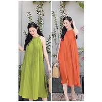 Đầm maxi dập ly cổ yếm siêu đẹp hình thật đủ màu