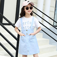 Quần Áo Bé Gái Mùa Hè In Chữ Cái Áo Thun Đầm Cho Bé Gái Quần Áo Nữ Set 4-15 Tuổi