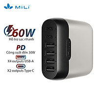 Adapter Sạc 6 Cổng Công Suất 60W MiLi Charger Station III Hỗ Trợ Sạc Nhanh Power Delivery HC-60-C - Hàng Chính Hãng