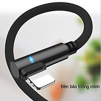 Dây sạc nhanh chữ L tích hợp đèn Led ở đầu sạc dành cho Iphone, Ipad, dây được bọc dù dù chống đứt, chống rối, truyền được dữ liệu