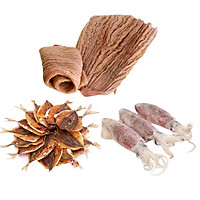 Combo 12: 500gr Bao tử cá ngừ + 500gr Khô cá chỉ vàng tẩm gia vị đặc biệt + 1Kg mực trứng làm sạch.