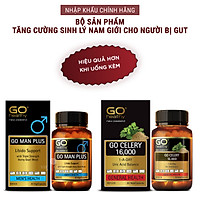 Bộ sản phẩm nhập khẩu chính hãng tăng cường sinh lực, sinh lý nam cho người bị gout gồm: Viên gout GO CELERY 16000mg (30 viên) và viên uống tăng cường sinh lý nam GO MAN PLUS ( 30 viên)
