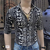 Áo sơ mi nam nữ đen họa tiết thổ cẩm TM