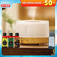 Máy Xông Tinh Dầu Cao Cấp Tặng 3 Chai Tinh Dầu Sả Chanh + Bạc Hà + Quế. Máy Khuếch Tán Tinh Dầu Có Remote Điều Khiển Từ Xa Chuyên Dụng Xông Tinh Dầu