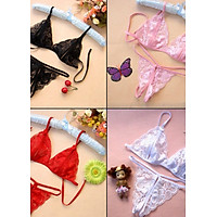 Bộ đồ lót ren sexy quần lót lọt khe chữ T áo bra quyến rũ xuyên thấu CPSX