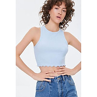 Áo thun Crop top sát nách, lai may cuốn mép