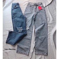 QUẦN JEAN DÀI ỐNG RỘNG LƯNG CAO RÁCH - QUẦN BÒ NỮ CULOTTES SUÔNG N - T 64