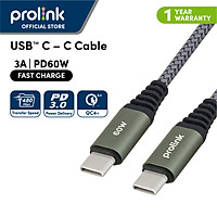 Dây sạc PROLiNK 60W USB-C to USB-C Sạc Nhanh PD3.0 QC4.0 Cáp Sạc Nhanh Dành Cho Smartphone, Macbook Air iPad Pro 2020 (Chiều dài 1 mét) - Hàng chính hãng