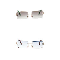2x Rectangle Cut Rimless Sunglasses Tinted Lens Eyewear Anti UV Green+Blue