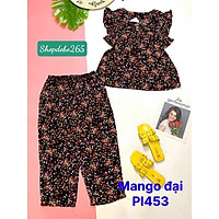 Đồ bộ nữ, đồ ngủ mặc nhà lửng 9 tấc vải lụa mango cao cấp họa tiết hoa nhí size đại 58-67kg.