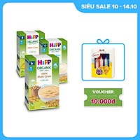 Combo 3 bột ăn dặm không chứa sữa HiPP Organic Baby Cereal 100% hữu cơ cho trẻ từ 4 tháng tuổi: Bột gạo nhũ nhi, Bột ngũ cốc tổng hợp, Bột ngũ cốc bắp non (3 hộp x 200g)