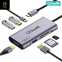 Bộ Hub USB C QGeeM 7 trong 1 4K Type C sang HDMI, 3 x USB 3.0, 1 x USB-C sạc nhanh PD 100w, 1 khe đọc thẻ SD&TF tương thích với MacBook Pro 13/15 (Thunderbolt 3), 2018 Mac Air, Chromebook Type C Adapter - Hàng Chính Hãng