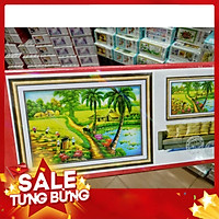Tranh đính đá Phong Cảnh làng quê việt nam cánh đồng lúa vàng KT 100x96cm