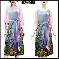 Đầm Suông BigSize In Hoa Lá Kiểu Đầm Suông Trung Niên Dự Tiệc Size Lớn ROMI 3269 - TÍM HOA 3327 - M 48-53KG