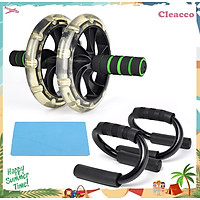 Combo Con Lăn Tập Bụng Và Dụng Cụ Hít Đất Lõi Thép Chịu Lực Cleacco ( Tặng Kèm Thảm Xốp Kê Gối )