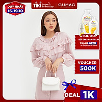 Áo sơ mi kiểu nhún bèo ngực GUMAC màu hồng trơn sang trọng AB451