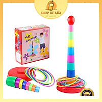 Bộ Đồ Chơi Xây Tháp Ném Vòng Nhiều Màu Sắc Cho Bé Rèn Luyện Sự Khéo Léo, Trò Chơi Vận Động Cho Bé