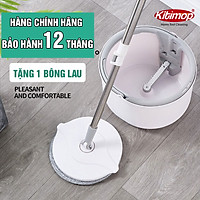 Bộ lau nhà thông minh Kitimop-K8 thùng vắt xoay tròn nhựa PP, Cán inox dài 134cm, miếng lau 25cm Microfiber