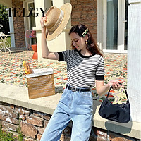 Áo Thun Ngắn Tay Họa Tiết Sọc Ngang Trẻ Trung Dành Cho Nữ