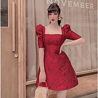 Đầm gấm nổi form ngắn