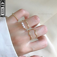 Set 5 nhẫn thời trang đính đá sáng bóng, thời trang retro độc đáo dành cho nữ