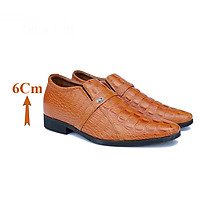 Giày Độn Nam T&TRA Tăng Cao 6Cm- T05 Cá Sấu Nâu Sáng - Chất Liệu Da Bò Cao Cấp, Đế Cao Su Đúc, Phần Tăng Cao Ẩn Bên Trong