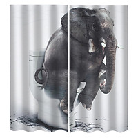 3D Printed 2 Panel Window Curtain Waterproof Landscrape Blackout Set Home Decor- Thinking elephant