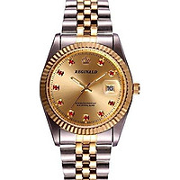 Fanmis Luxury Unisex Gold Crystal Quartz Calendar Gold Silver Two Tone Stainless Steel Watch