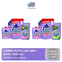 CB túi nước giặt xả MaxKleen hương Hoa nắng 3.8kg + 600g & túi nước lau sàn 1KG