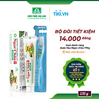{MỚI} Combo Kem đánh răng dược liệu Ngọc Châu Trắng Sáng 170g + Bàn chải đánh răng Brulux (Tiết kiệm 14,000đ)