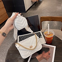 Túi Đeo Chéo Kèm Ví, Dây Bản To Thời Trang Hàn 2 Màu Đen Trắng Size 19 TV66