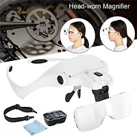 Headset Headband LED Head Light Magnifying Glass Loupe Adjustable with 5PCS 1X, 1.5X, 2X, 2.5X, 3.5X Lens Magnifier Lamp Reading Tool