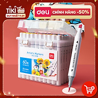 Bút màu marker kèm giấy thử màu thân tròn một đầu Deli - Marker hộp nhựa - 12/ 24/ 36/ 48/ 60 Màu - 70804