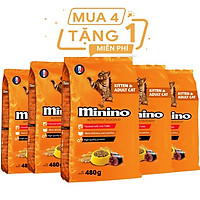 Combo 4 gói thức ăn cho mèo Minino Tuna 480gr - Tặng 1 gói cùng loại
