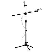Adjustable Collapsible Mic Stand Live Voice Tripod Microphone Stand with Boom Arm 2 Non-Slip Mic Clip Holders