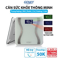 Cân sức khỏe điện tử thông minh Genky - phân tích cơ thể, theo dõi mỡ, cơ, nước, xương, calo, màn hình siêu rộng