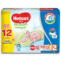 Miếng Lót Sơ Sinh Huggies Dry Newborn 1-100 (100 Miếng)+ Tặng 12 miếng