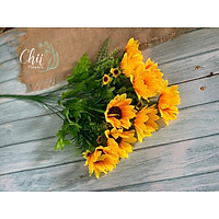 Cụm hoa hướng dương lụa 9 bông to kèm điểm