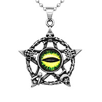 Mens Stainless Steel Pentacle Star Resin Evil Eye Skull Pendant Necklace Amulet Charms Necklace Jewelry