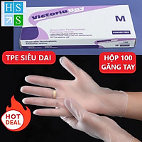 Hộp 100 Găng tay cao su VictoriaBay làm bếp vệ sinh siêu dai chất liệu TPE không mùi (Đủ SIZE : L-M)